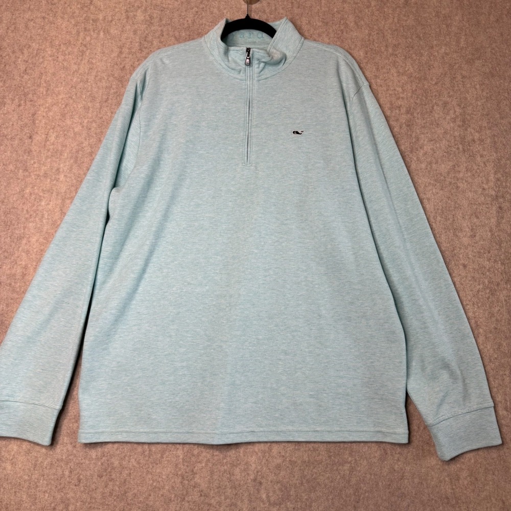 Vineyard Vines Saltwater Quarter Zip Pullover Mens XL Green Striped Layer